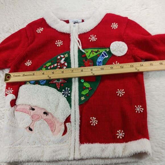 Tiara Girls Appliqué Embellished Zip-Up Christmas Santa Knit Sweater XS/CH-4 - Picture 8 of 10
